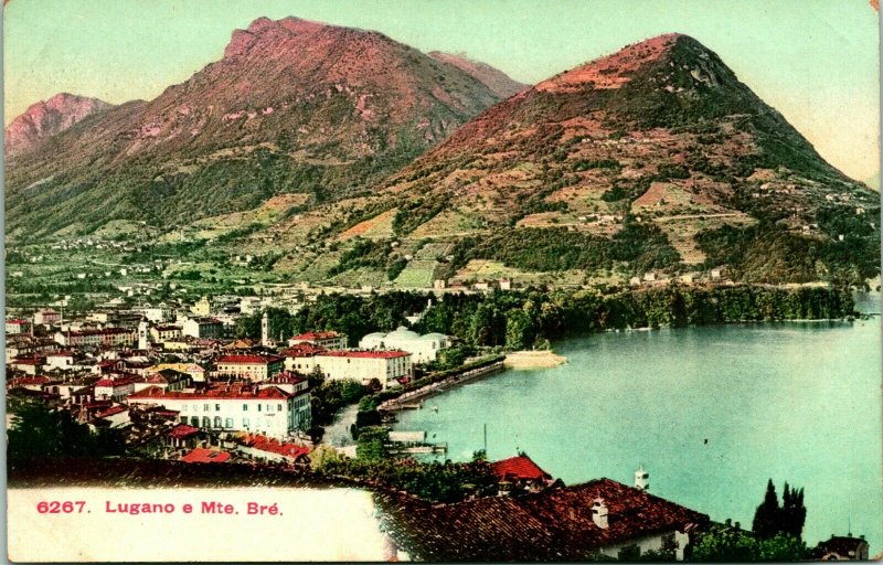 Vtintage Carte Postale 1910-1915 Suisse Lugano E Monte Brè Panoramique Vue Litho