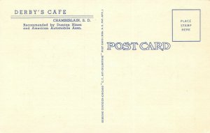 LPH23 Chamberlain South Dakota, SD, Postcard Derby's Cafe Interior View