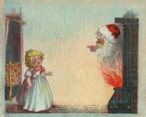 Winsch Christmas Postcard Santa Coming out of Fireplace Flames Cute Little Girl 