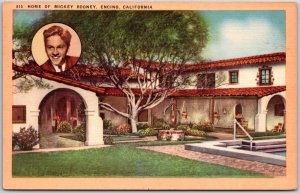 Encino California CA, 1950 Home of Mickey Rooney, Trees & Lawn, Vintage Postcard