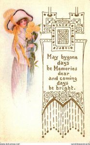 Beautiful Lady With Large Hat and Yellow Flowers