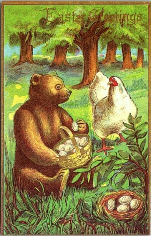 VTG Postcard Bear Cub Chicken Eggs Doll Cellar Seattle Washington 1991 NY  1320
