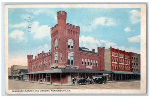 1919 Seaboard Market & Armory Portsmouth Virginia VA, Cars Street View Postcard