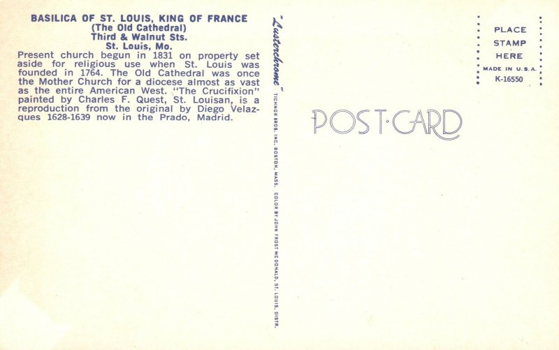 Vintage Postcard Basilica Of St. Louis King Of France Old Cathedral St. Louis MO 