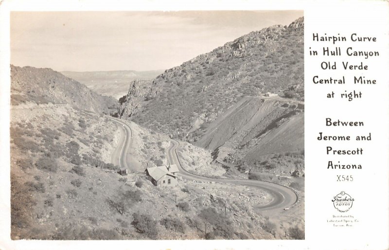 F50/ Jerome Prescott Arizona RPPC Postcard c40s Hull Canyon Curve