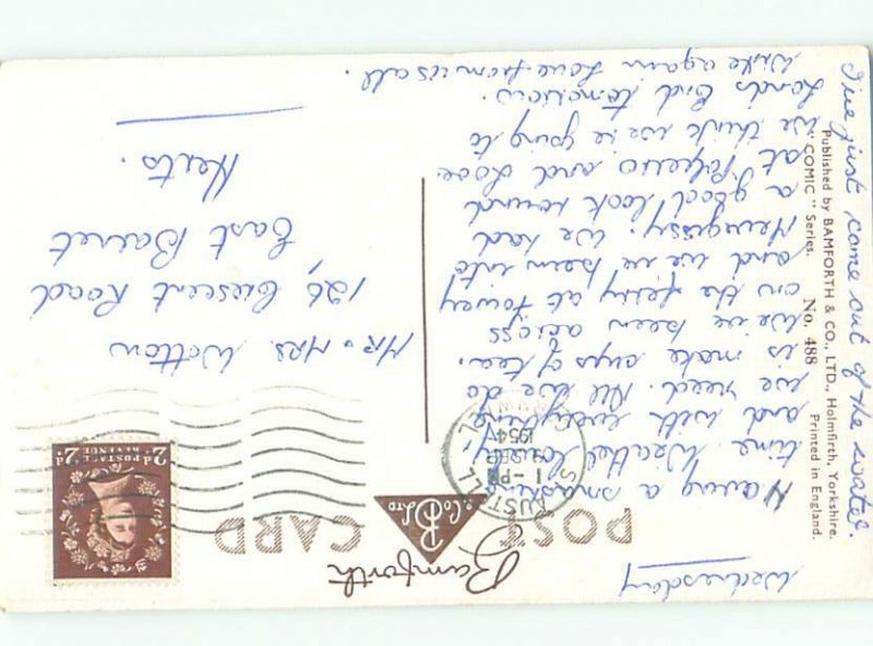 Bamforth Comic WOMAN MAKING ROOSTER JOKE AB9833