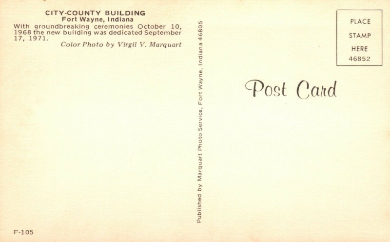 Vintage Postcard City County Building Fort Wayne IN