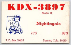 Nightingale Nurse QSL Denver Colorado Postcard E26