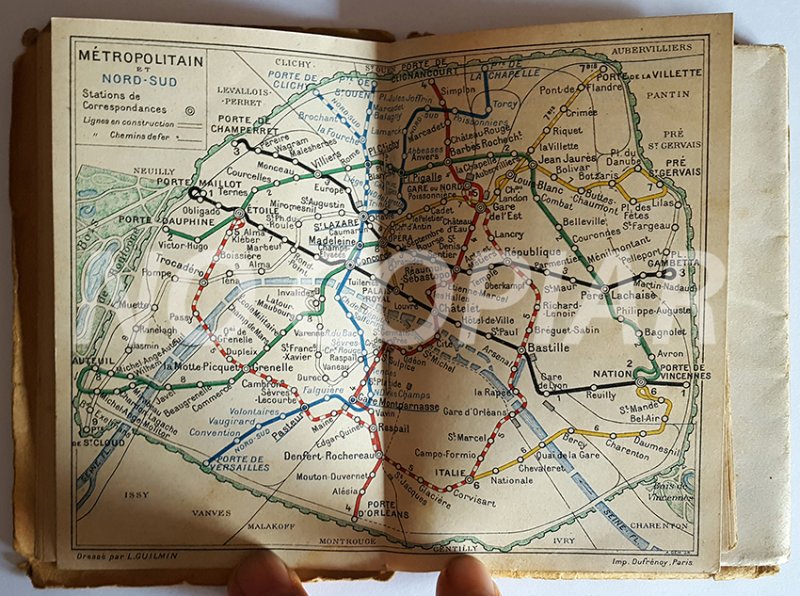 HAND GUIDE NOUVEAU PLAN de PARIS MONUMENTAL L. GUILMIN. (CIRCA 1920)