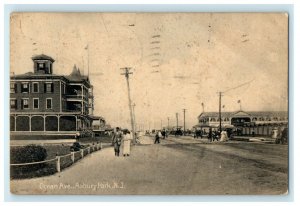 1907 The Ocean Avenue Road Scene Asbury Park New Jersey NJ Antique Postcard 