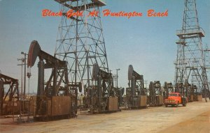 Black Gold Huntington Beach, California Oil Derricks Wells 1957 Vintage Postcard