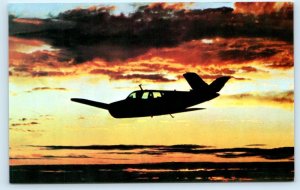 BEECHCRAFT BONANZA Airplane at Sunset ~ Advertising Wichita KS c1970s Postcard