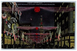 Denver Colorado CO Postcard Lower 16th Street Knights Templar Night View Vintage