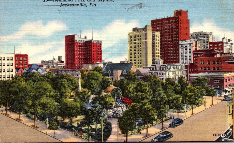 Florida Jacksonville Hemming Park and Skyline 1947 Curteich