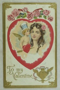 C. 1910 Lovely Valentine's Day Girl Hearts Cupid Postcard P95