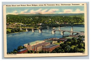 Vintage 1944 Postcard Market Street & Walnut Street Bridges Chattanooga TN