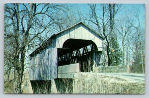 Pipe Stem Covered Bridge Over Ripley Creek Indiana VINTAGE Postcard 0046