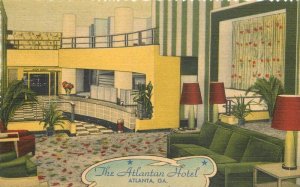 Georgia Atlanta Hotel Interior 1940s Teich linen Postcard 22-8355 
