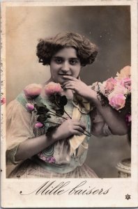 Beautiful Victorian Woman Coloured Vintage RPPC C046