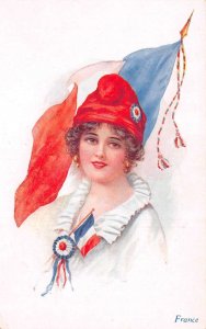 France Patriotic Girl with Flag National Costume Vintage Postcard AA67810