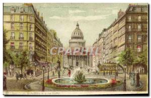 Old Postcard Fancy transparent map Paris Pantheon and the Rue Soufflot