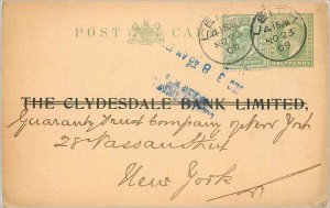 Entier Postal Stationery 1 / 2p + 1 / 2p Leith for New York in 1909