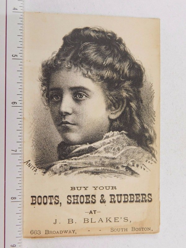 1870s-1880s J.B Blake's Boots Shoes & Rubbers Lovely Actress Anita F55