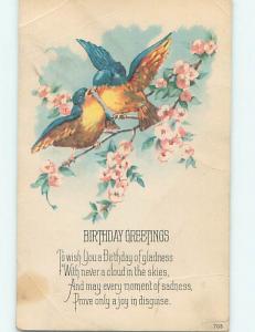 Bent Divided-Back birthday CUTE YELLOW BREATED BLUE BIRDS ON BRANCH o9817