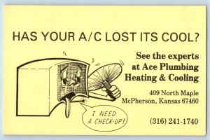 McPherson Kansas KS Postcard Ace Plumbing Heating And Cooling Ad c1960's Vintage
