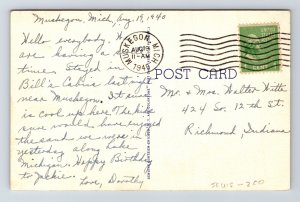 Pigeon Hall Muskegon Michigan Waterfront Shore Linen Cancel 1940 PM Postcard 