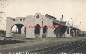 Depot, Kansas, Great Bend, RPPC, Santa Fe Railroad Station, 1913 PM, Piper Photo