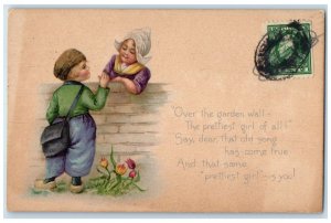 c1910's Dutch Kid Over The Garden Wall Fancy Cancel Rutland VT Gibson Postcard