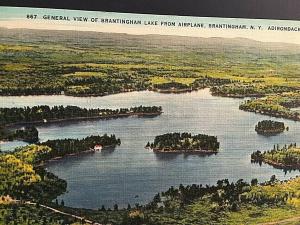 Postcard Birdseye View of Brantinham Lake , Adirondacks,  NY.     U3