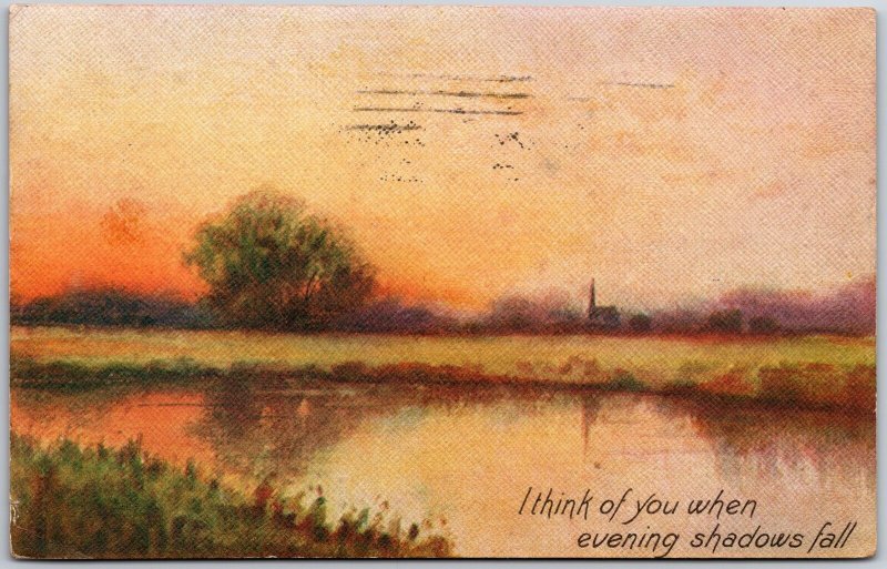 1912 Sunset View Countryside Lake View with short Message Posted Postcard