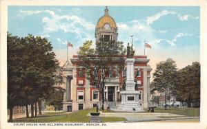 Mercer Pennsylvania view of court house soldiers monument antique pc Z12659