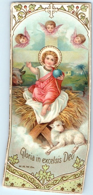 c1900s Gloria in excelsis Deo Christian Bookmark Trade Card Baby Jesus Glory C6