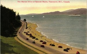 Marine Dr Spanish Banks Vancouver BC Canada Old Car Beach Antique Postcard DB 