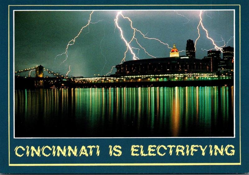 Ohio Cincinnati Skyline Under Lightning