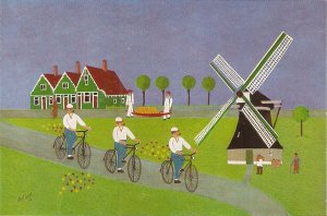 Ferien in Holland, by Josef Wahl Fine naive painting, modern German postcard