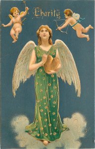 Postcard C1910 Charity Fantasy Woman Cupid Gold Gilt artist  impression 22-12547