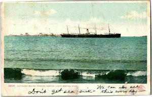 Ship Outward Bound Past Boston Light MA Undivided Back c1906 Vtg Postcard C79