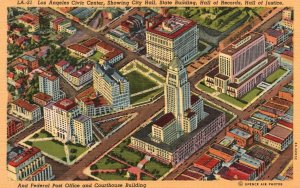 Vintage Postcard Los Angeles Civic Center Showing City Hall Hall Of Justice CA