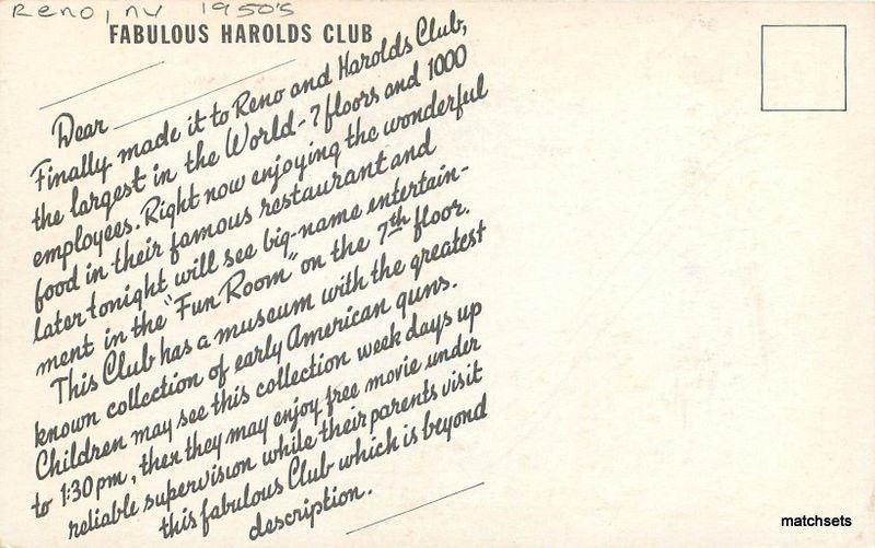 1950s Reno Nevada Harold's Club automobiles postcard 8343 