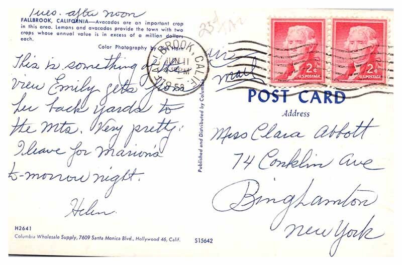 Postcard FARM SCENE Fallbrook California CA AU0543