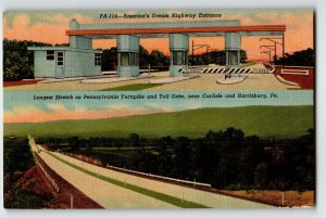 America's Dream Highway Entrance Turnpike Carlisle Pennsylvania Linen Postcard