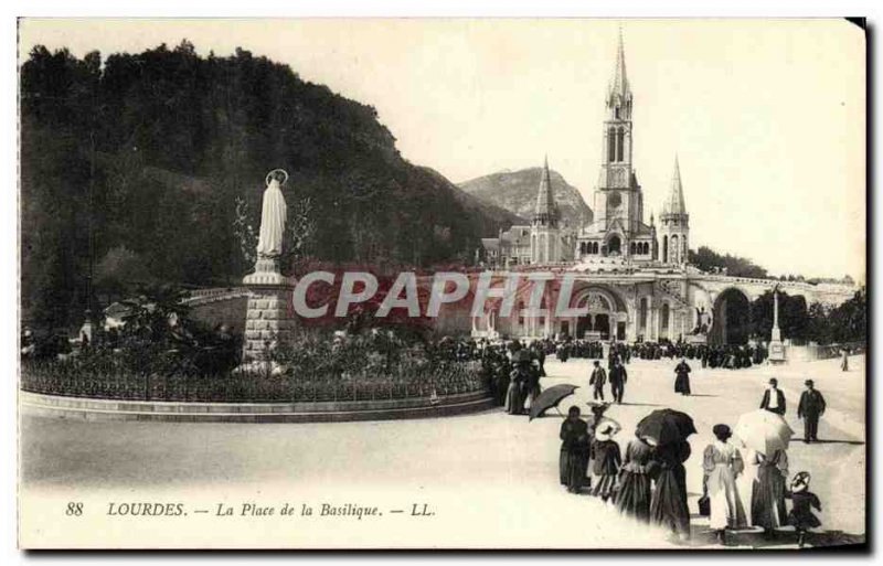 Old Postcard Lourdes Place de la Basilique