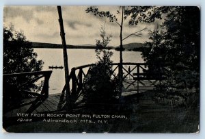 1910 Adirondack Mountains New York Postcard View Rocky Point Inn Canoeing Boat