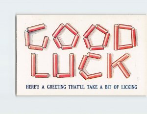 Postcard Good Luck, Here's A Greeting That'll Take A Bit Of Licking w/ Art Print