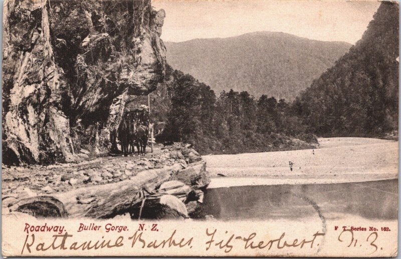 New Zealand Roadway Buller Gorge Vintage Postcard 09.41