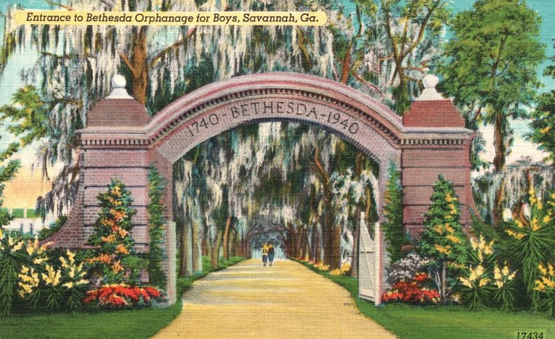 Vintage Postcard 1930's Entrance To Bethesda Orphanage For Boys Savannah Georgia